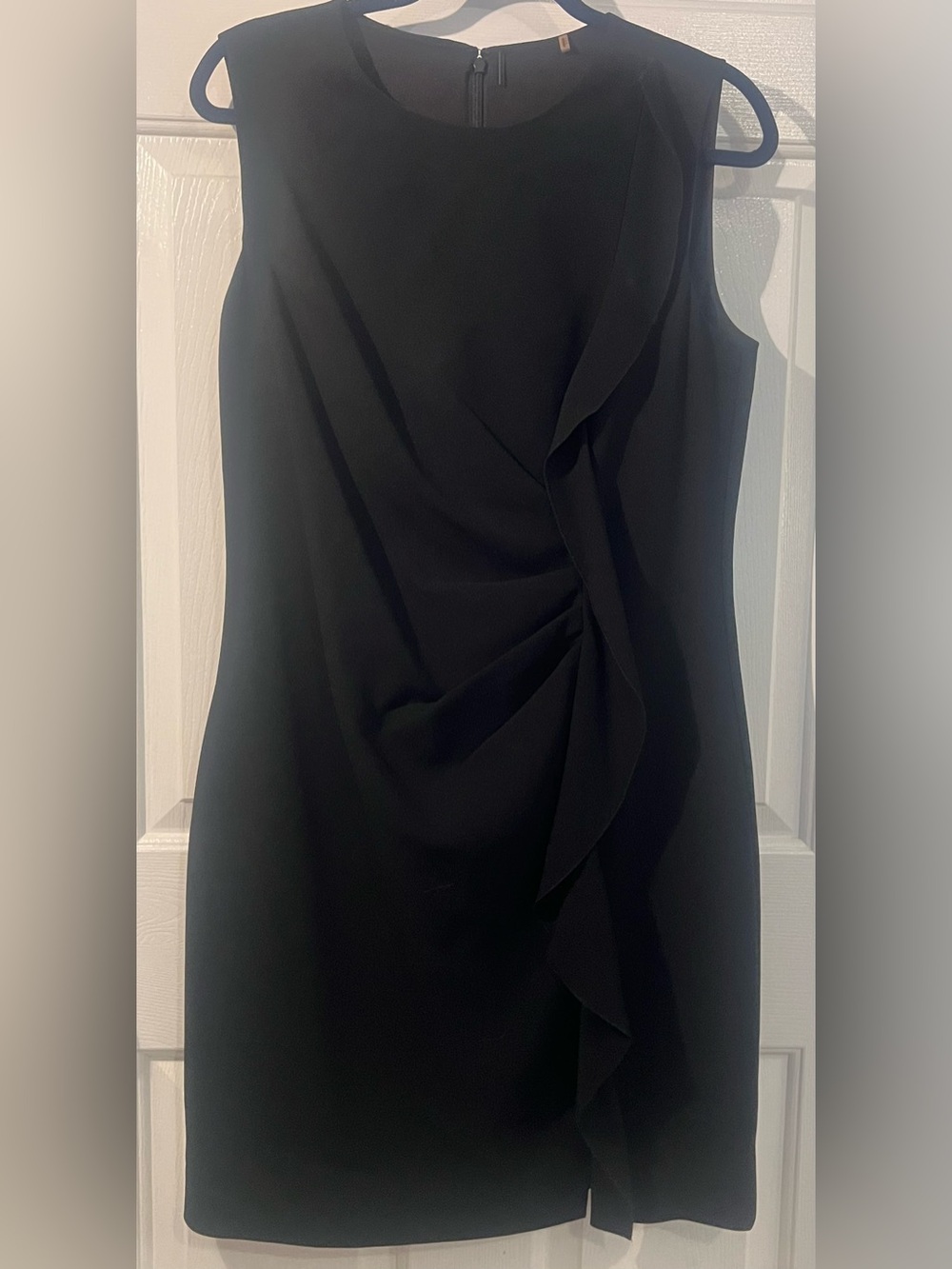 Ellie Tahari Woman’s Little Black Dress Y2K Sleeveless Sheath Ruffle